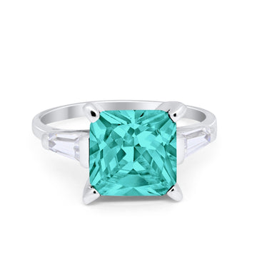 Princess Cut Baguette Wedding Ring Simulated Paraiba Tourmaline CZ 925 Sterling Silver